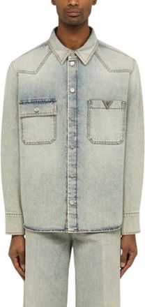 Valentino Overhemden, Heren, Blauw, M, Denim, Denim Overhemd