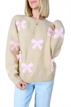 Merci Bows Bows And More Bows Sweater In Taupe
