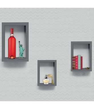 Trade Shop Trade Shop - Set 3 Estanterias De Pared Dise&ntilde;o Moderno Cubo Rectangular Madera Gris