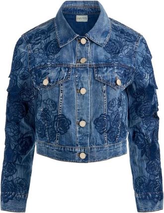 Alice & Olivia Chloe Cropped Geborduurde Denim Jas - Dames - Spijkerjassen - Blauw - M - Denim - Jassen