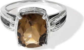 Tiramisu 925 Sterling Silver Shadow Flame Smoky Quartz Textured Ring