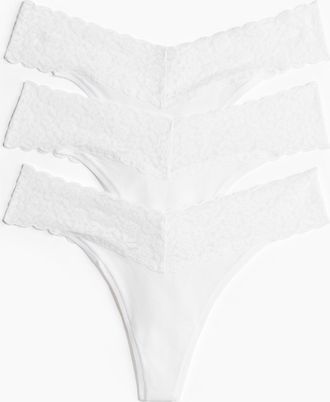 H&M 3er-Pack Tangas aus Baumwolle und Spitze - White