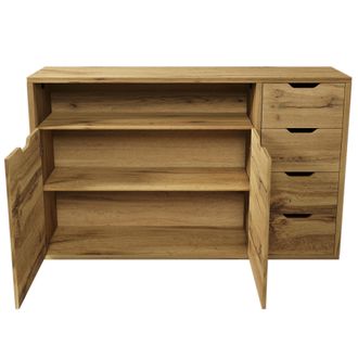 STILVORA Aparador Con 2 Puertas, 4 Cajones Y Hueco Abierto, Estantes Regulables, En Mdf Y Metal, Roble, 150&times;40&times;90 Cm