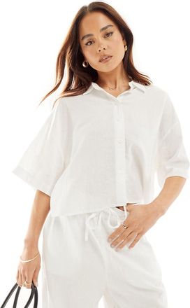 Vero Moda linen boxy short sleeve shirt in white - part of a set