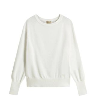 Woolrich Cotton Modal Crewneck - Dames - Ronde hals truien - Beige - S - Katoen - Truien & Vesten