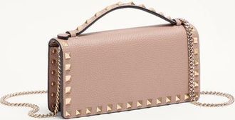 Valentino Garavani Portafoglio Con Catena Rockstud In Vitello Granato Donna POUDRE UNI