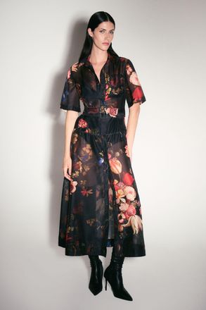 Karen Millen Womens Floral Print Organdie Woven Shirt Dress - Size 10 UK