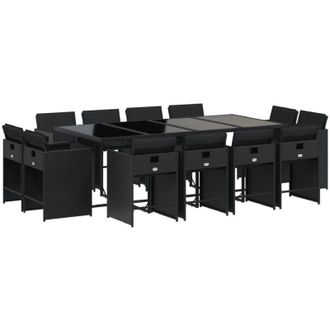 vidaXL Set Comedor De Jard&iacute;n Con Cojines 13 Pzas Rat&aacute;n Sint&eacute;tico Negro Vidaxl