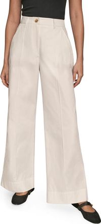 DKNY Pintuck High Waist Cotton Wide Leg Pants in Cream at Nordstrom, Size 12