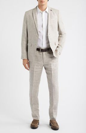 John Varvatos Varick Slim Fit Tan Slub Linen Suit in Oatmeal at Nordstrom, Size 46 Regular