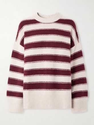 The Elder Statesman Pullover In Cashmere Intrecciato A Righe Pali - Bordeaux