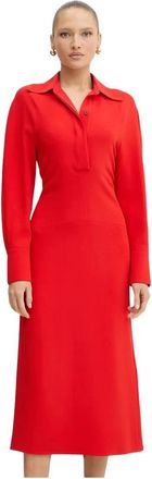 Victoria Beckham Midi-jurk met polokraag en lange mouwen - Dames - Casual kleedjes - Rood - XS - Kleedjes