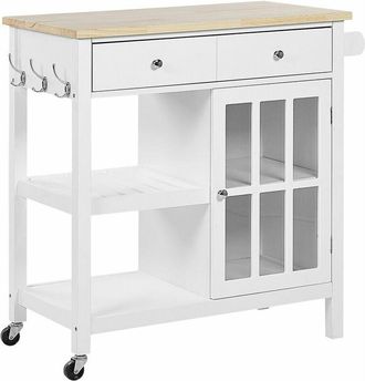 Beliani Carrello da Cucina Portavivande Bianco e Legno Chiaro con Cassetti Genoa