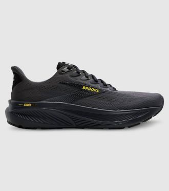 Brooks Mens Ghost 17 Running Shoes In 059 Ebony/black/yellow