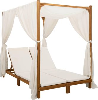 vidaXL Tumbona Doble Con Toldo Y Cortinas Madera De Acacia S&oacute;lida Vidaxl
