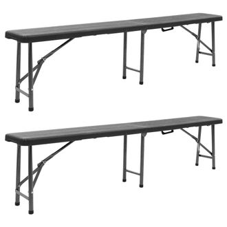 vidaXL Bancos De Jard&iacute;n Plegables 2 Unidades Hdpe Negro 180 Cm Vidaxl