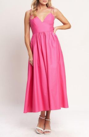 Flying Tomato Fit & Flare Cotton Midi Sundress in Fuchsia at Nordstrom, Size Medium