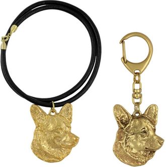 OEM Cardigan Welsh Corgi - Llavero Y Collar Con Perro En Caja, Producto Ba&ntilde;ado En Oro De Alta Calidad, Marca Art-dog