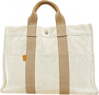 Herm&egrave;s Beige Ivory Canvas Tote Bag (Pre-Owned)