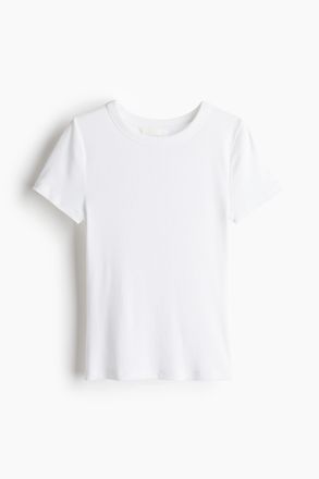 H&M Geripptes T-Shirt aus Modalmix - Weiss