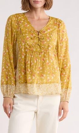 Daniel Rainn Floral Print Peasant Top in M066 Yellow Pink at Nordstrom Rack, Size X-Large