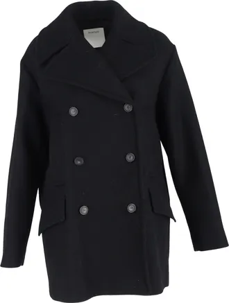 Max Mara Sportmax Double-Breasted Peacoat in Black Wool
