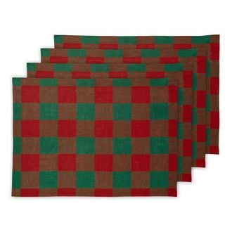 Solino Home Linen Placemats Set of 4, 14 x 19 Inch for Dining Table, Holiday and Everyday Table Decor - Buffalo Check in Red And Green at Nordstrom