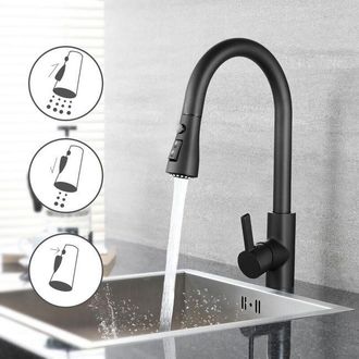 OEM Grifo De Cocina Extra&iacute;ble De Acero Inoxidable Con 3 Modos De Rociado, Mezclador Giratorio De 360&deg; Para Cocina O Ba&ntilde;o, Color Negro