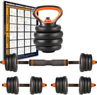 Trade Shop Trade Shop - Set 6in1 Multifunzione Peso 15kg Manubri Con Bilanciere E Kettlebell Componibile