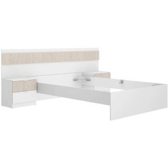 Dmora Dmora - Letto alla francese Cornaccio, Sommier per camera da letto, Giroletto per stanza, Struttura porta materasso, 248x195 h96 cm, Bianco e Rovere
