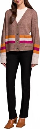 Tribal Long Sleeve Sweater Cardigan With Pockets In Brown