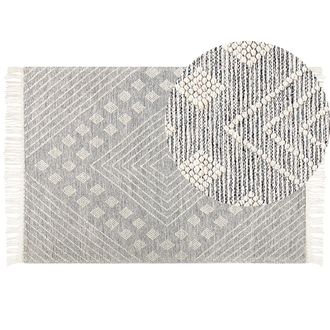 Beliani Beliani - Alfombra De Lana Blanco Gris 160 X 230 Cm Hecho A Mano Patr&oacute;n Geom&eacute;trico Savur
