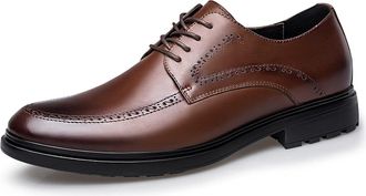 Generic Dress Shoes for Men Lace Up Round Apron Toe Derby Shoes Leather Non Slip Low Top Rubber Sole Anti-Slip Business(Brown,9.5 UK)