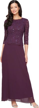 Alex Evenings Womens 3/4 Sleeve Stretch Lace Bodice One Piece Mother of The Bride Dress Special Occasion, Deep Plum, 12 Petite