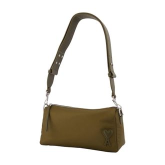 Ami Unisex Marcel Shoulder Bag - Ami Paris Nylon Khaki Shoulder-Hobo-Bags