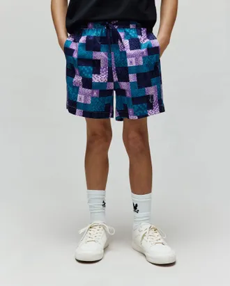 Psycho Bunny Kids Olivier All Over Bunny Swim Trunk 406 MALLARD BLUE / M/10-12