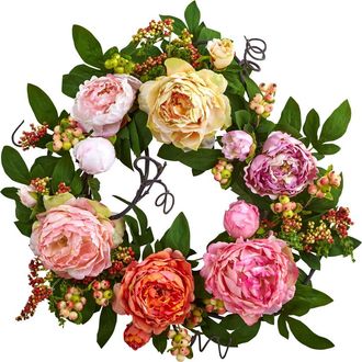 Nearly Natural 20-in Mixed Peony & Berry Wreath in Assorted at Nordstrom