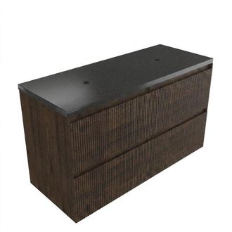Saniclass Holz Atelier Badkamermeubelset - 120x45x63cm - Noche basalten wastafel gepolijst - 1 wasbak - zonder kraangat - 2 lades - mat eiken charcoal (hout)