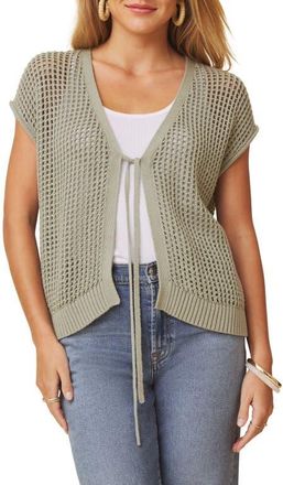 Splendid Simona Tie Front Short Sleeve Cardigan in Eucalyptus Green at Nordstrom, Size X-Small