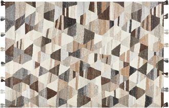 Beliani Alfombra Kilim De Lana Beige Marr&oacute;n Negro 200 X 300 Cm A Mano Patchwork Borlas Argavand