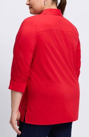 Foxcroft Evelyn Non-Iron Three-Quarter Sleeve Button-Up Shirt in Simply Red at Nordstrom, Size 2X