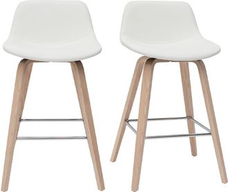 Miliboo Miliboo - Set De 2 Taburetes De Cocina De Dise&ntilde;o Blanco Con Madera Clara 65 Cm Nonie