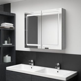 vidaXL Armario De Ba&ntilde;o Con Espejo Led Gris Hormig&oacute;n 80x12x68 Cm Vidaxl