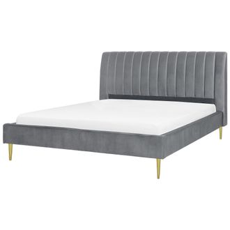 Beliani Beliani - Cama Con Somier De Terciopelo Gris Dorado 180 X 200 Cm Reposacabezas Marville