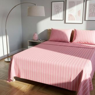 KASANOVA Completo letto matrimoniale policotone righe rosa