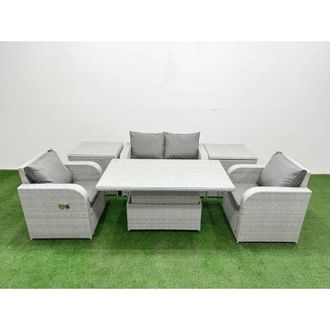 Fimous Light Grey pe Wicker Rattan Garden Furniture Set Sofa Set Reclining Chair Adjustable Lifting Dining or Coffee Table 4 Seater With Side Table - Fimous