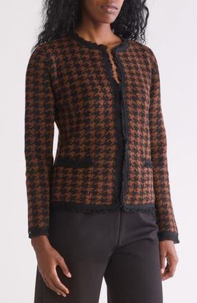 Max Studio Fringe Houndstooth Jacket in Black/Vicuna Houndndstooth at Nordstrom Rack, Size X-Small