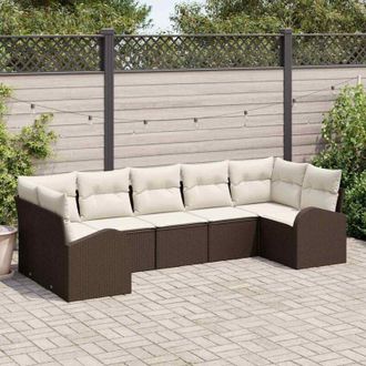 vidaXL Conjunto De Sof&aacute; De Jard&iacute;n 7 Pcs Marr&oacute;n Polirat&aacute;n Vidaxl