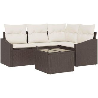 vidaXL Conjunto De Sof&aacute; De Jard&iacute;n 5 Pcs Marr&oacute;n Polirat&aacute;n Vidaxl