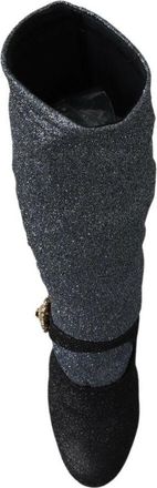 Dolce & Gabbana Womens Black Crystal Mary Janes Booties Shoes Nylon Spandex (stretch)